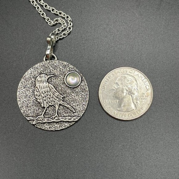 Medium Raven Silver Tone Moon Moonstone Pendant and Necklace #1338 - Picture 5 of 6